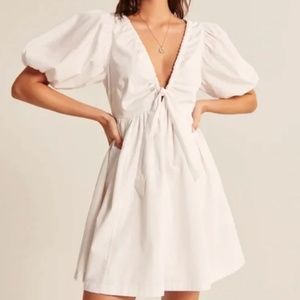Abercrombie & Fitch White Cinch-Front Poplin Mini Dress size L tall